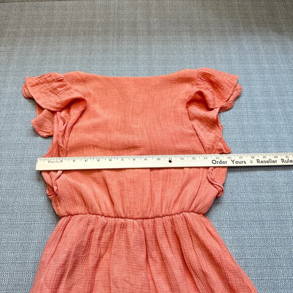 Lush Coral Dress Medium Tiered Lined Midi Flutter Sleeve Resort Vacation Boho - Picture 4 of 7